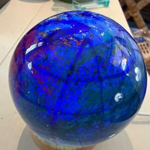 Vibrant Cobalt Blue Glass Art Sphere ocean paperweight 3.5” x 3”